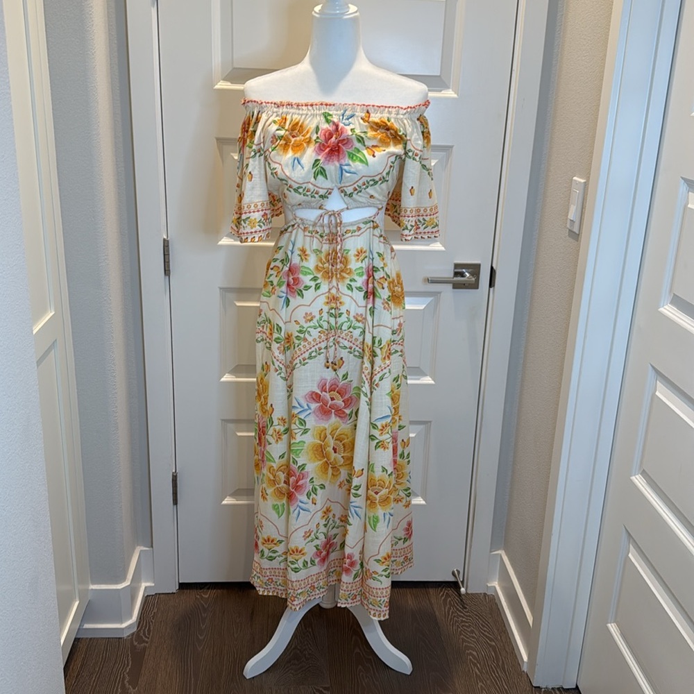 FARM Rio Cream Floral Off-Shoulder Cutout Maxi Dress - Picture 5 of 9